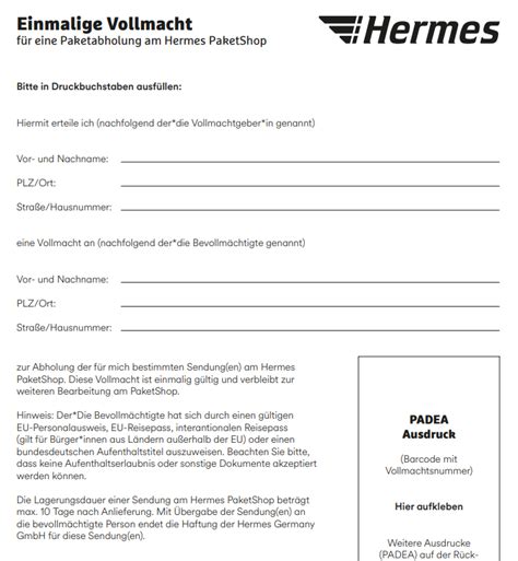 hermes vollmacht erklärung